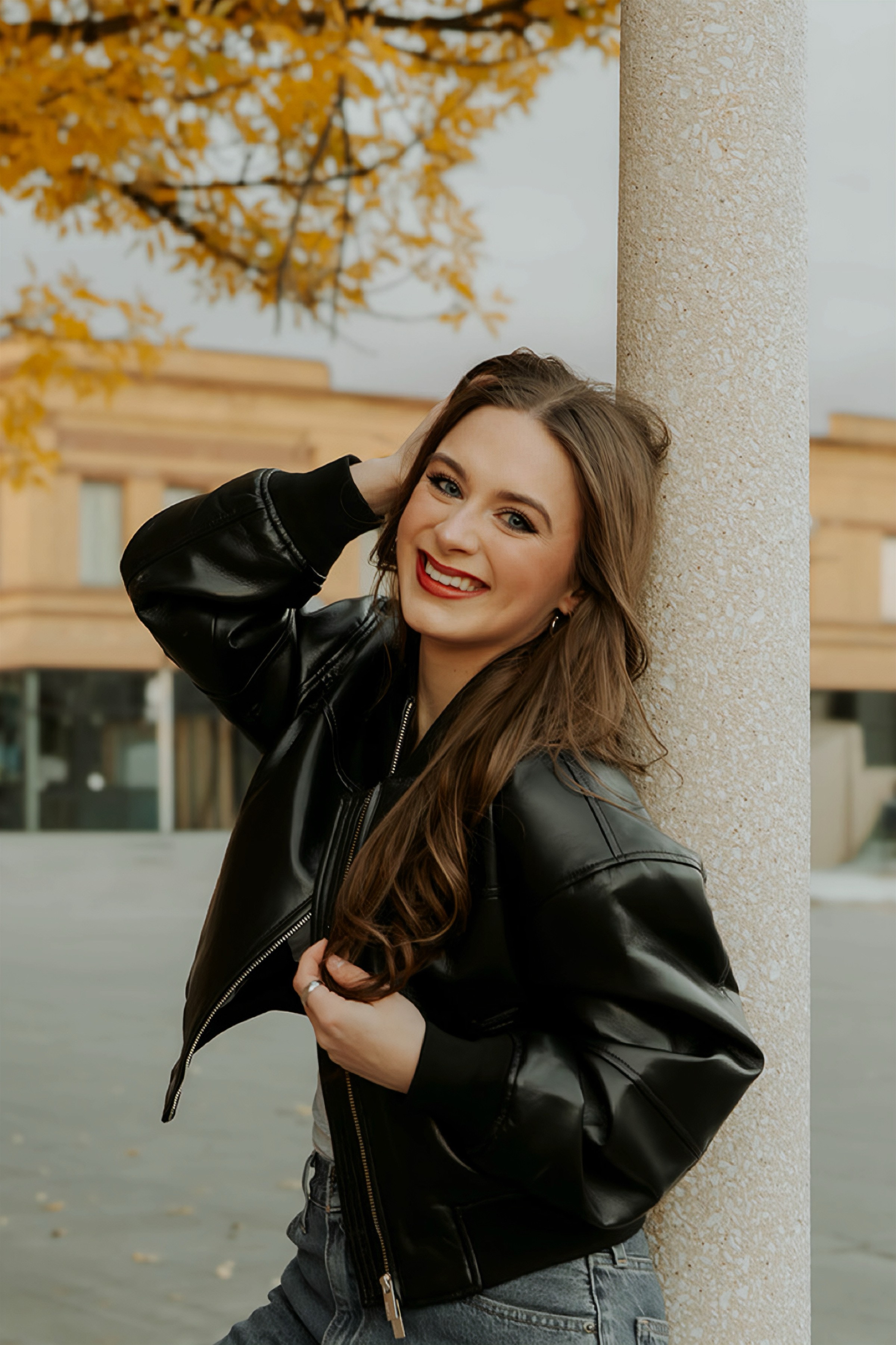 Girl in black leather jacket 